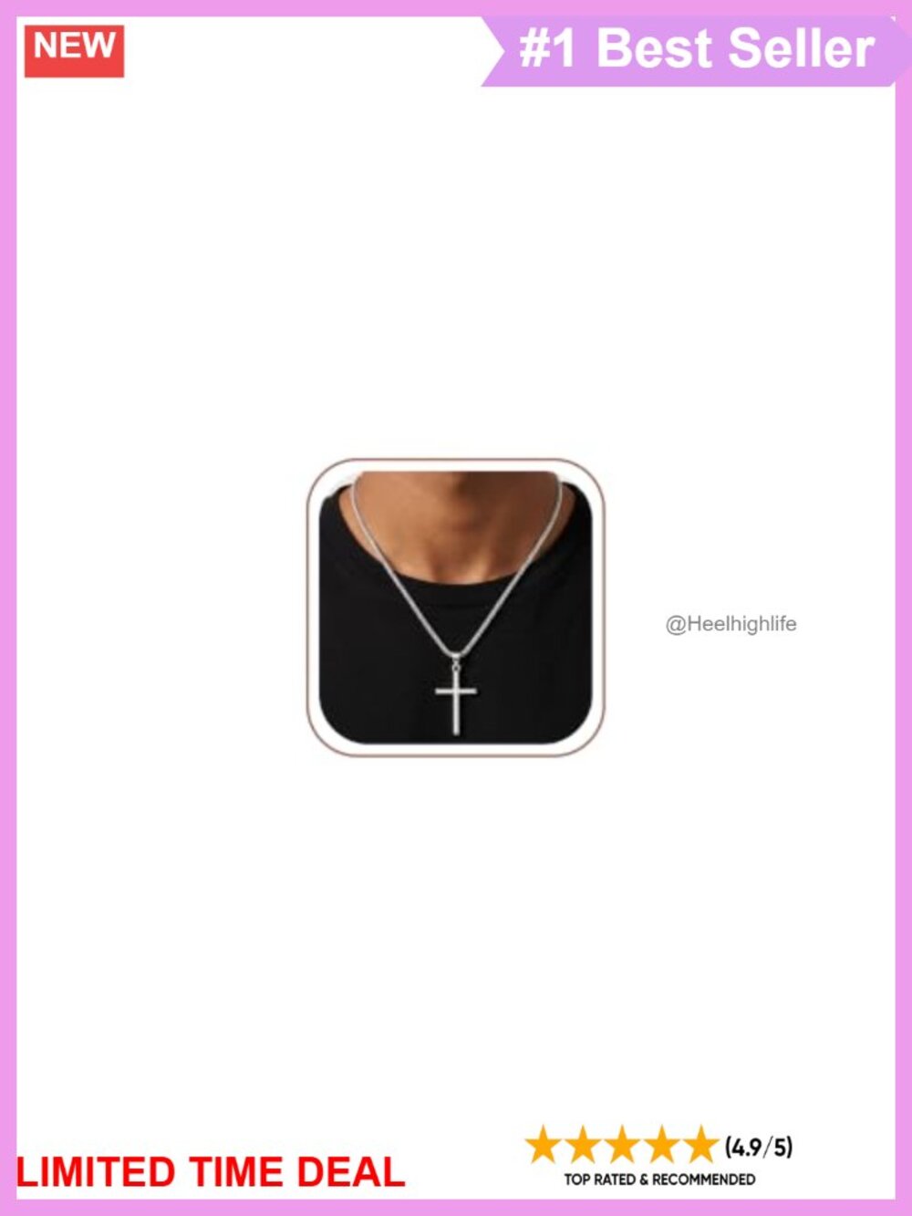 925 Sterling Silver Cross Necklace Figaro Chain 20 in